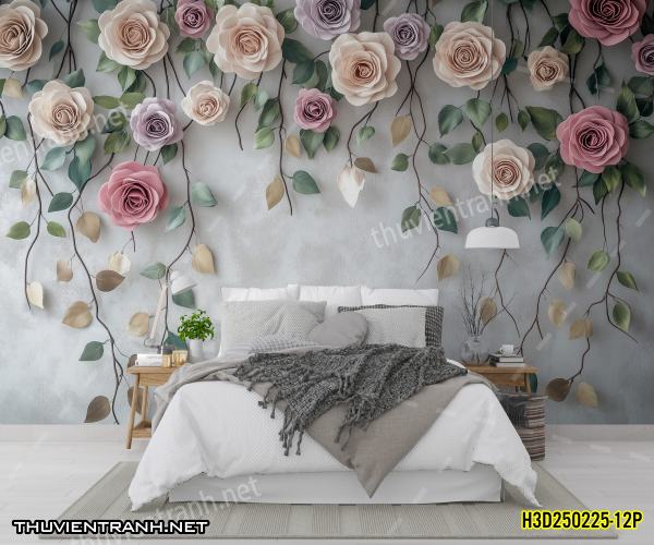 Tranh dán tường Hoa 3D- H3D250225-12P - Tranh tường chất lượng cao